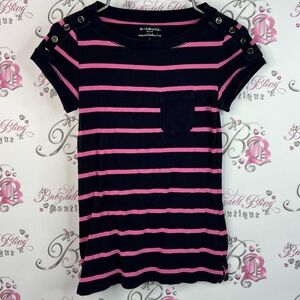 Talbots tshirt buttons striped shirt Navy and Pink Striped Top weekend tee